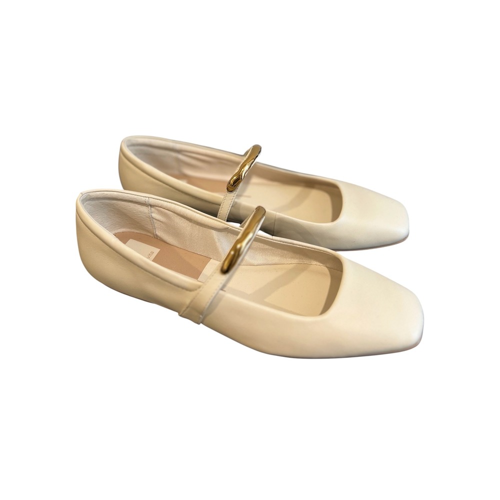 Dolce Vita Radya Cream Leather Ballet Flats Mary Jane Gold Metal Accent Size 8.5 - Picture 2 of 8